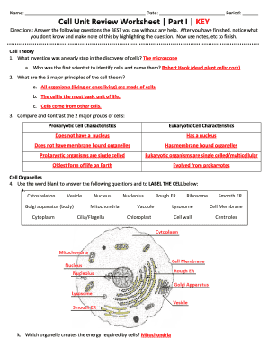 Cell Unit Review Worksheet Part 2  Form