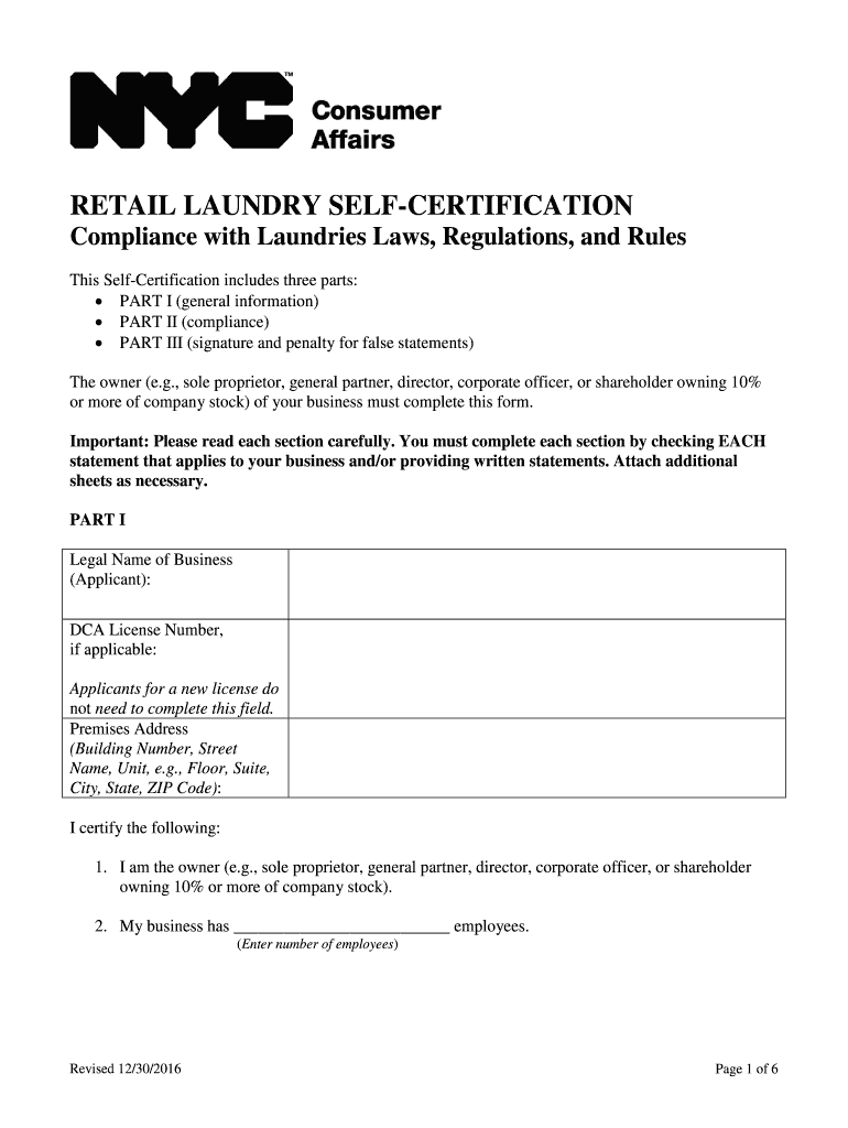  Retail Laundry Self Certification 2016
