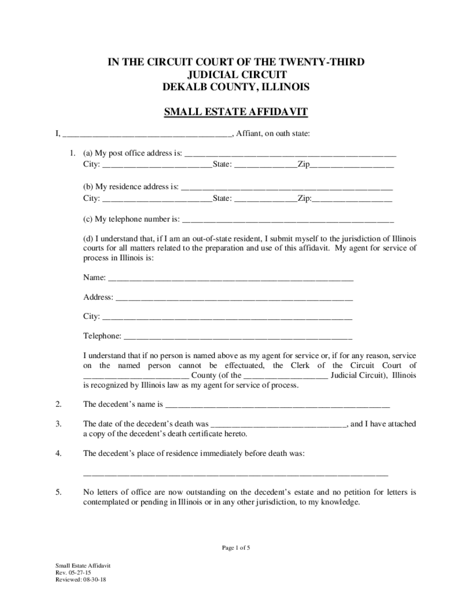 Get and Sign Small Estate Affidavit 05 27 15 2018-2022 Form
