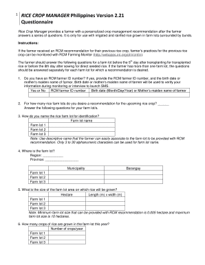 Rice Crop Manager Philippines Version 2 1 Questionnaire  Form