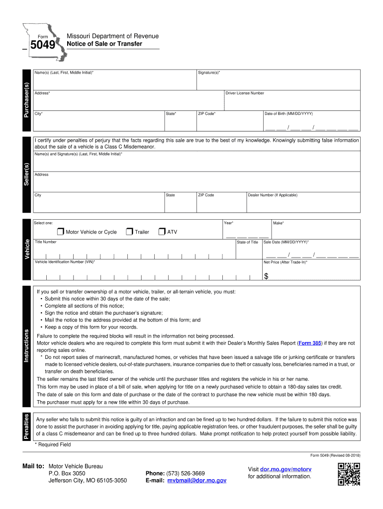  Missouri Department of Revenue Form 5049 2018