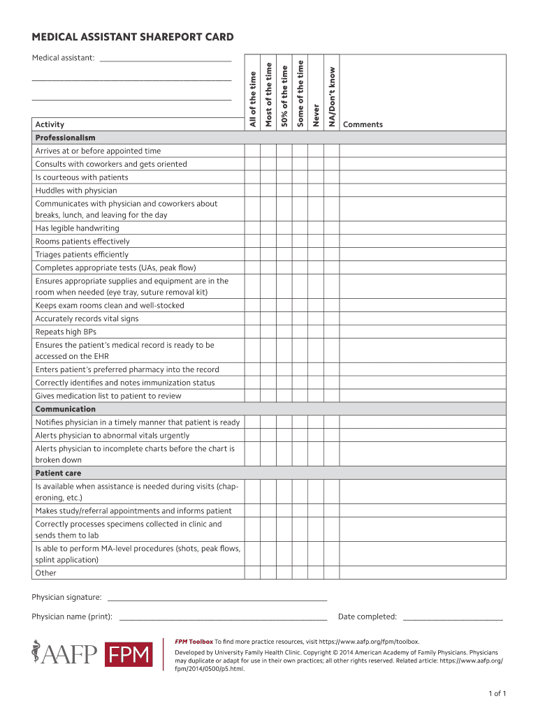 Medical Assistant Shareport Card  Form