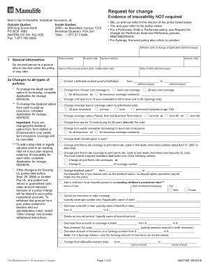  NN0739E Request for Change Evidence of Insurability NOT Required NN0739E 2018