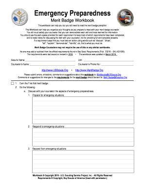 Emergency Preparedness Merit Badge Workbook PDF  Form