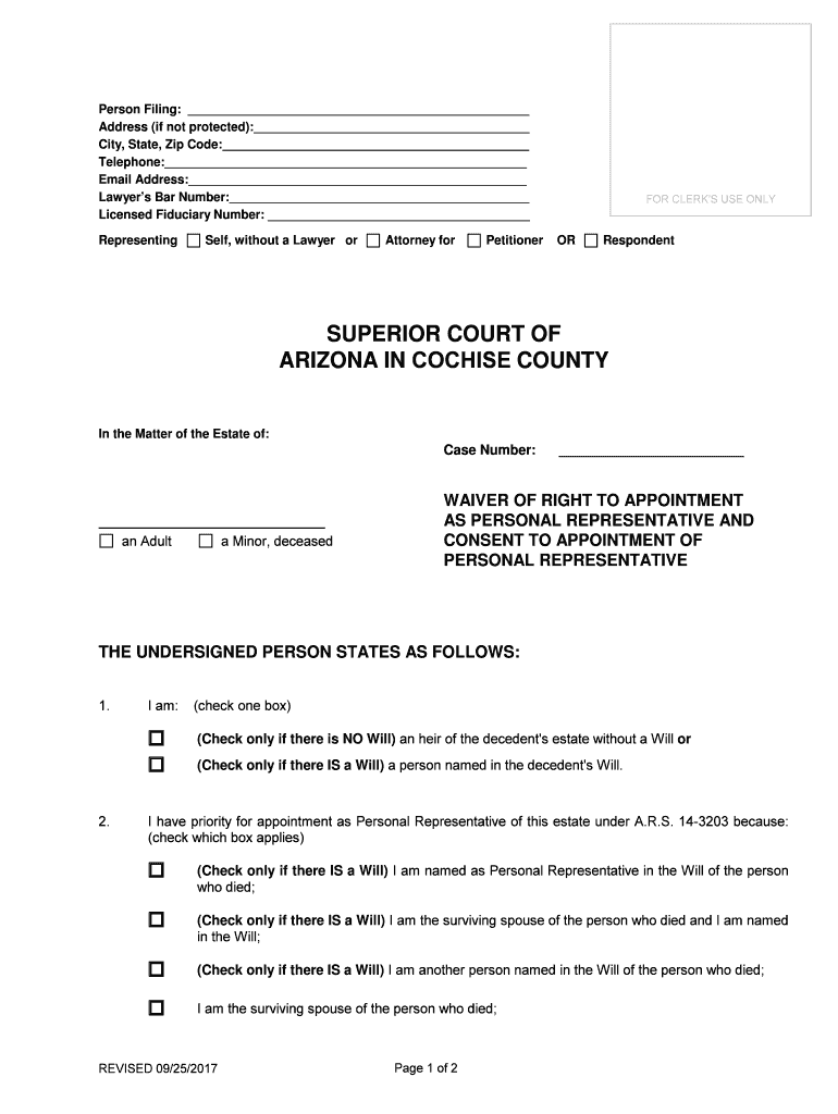 Arizona Personal Representative Appointment  Form
