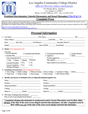 Prohibited Discrimination, Unlawful Harassment, and Sexual Misconduct Title IX Complaint Form Office for Diversity, Equity, and 