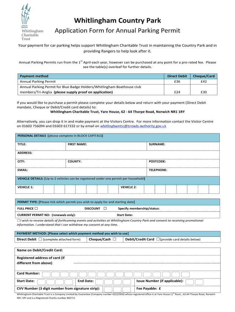 Whitlingham Country Park Parking  Form