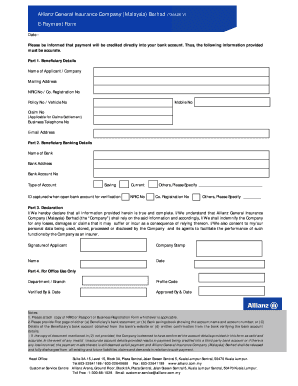 Allianz Motor Insurance Amendment E Payment Form