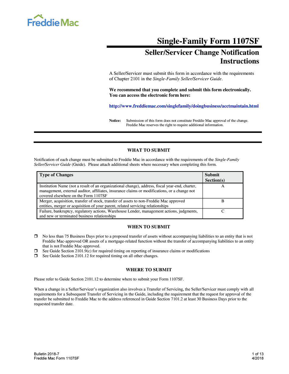  Freddi Mac Form 1107sf 2018-2024
