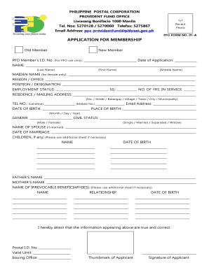 Application for Membership Provident Fund Office  Form