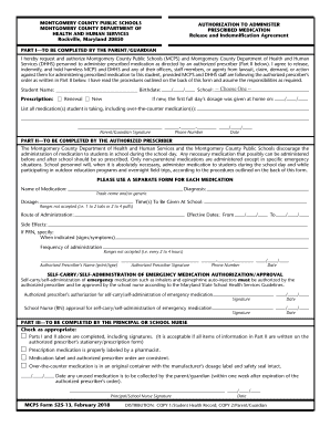  Authorization to Administer Prescribed Medication Montgomery 2019-2024