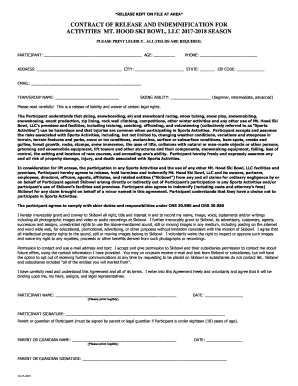 Get and Sign CONTRACT of RELEASE and INDEMNIFICATION for 2017-2022 Form