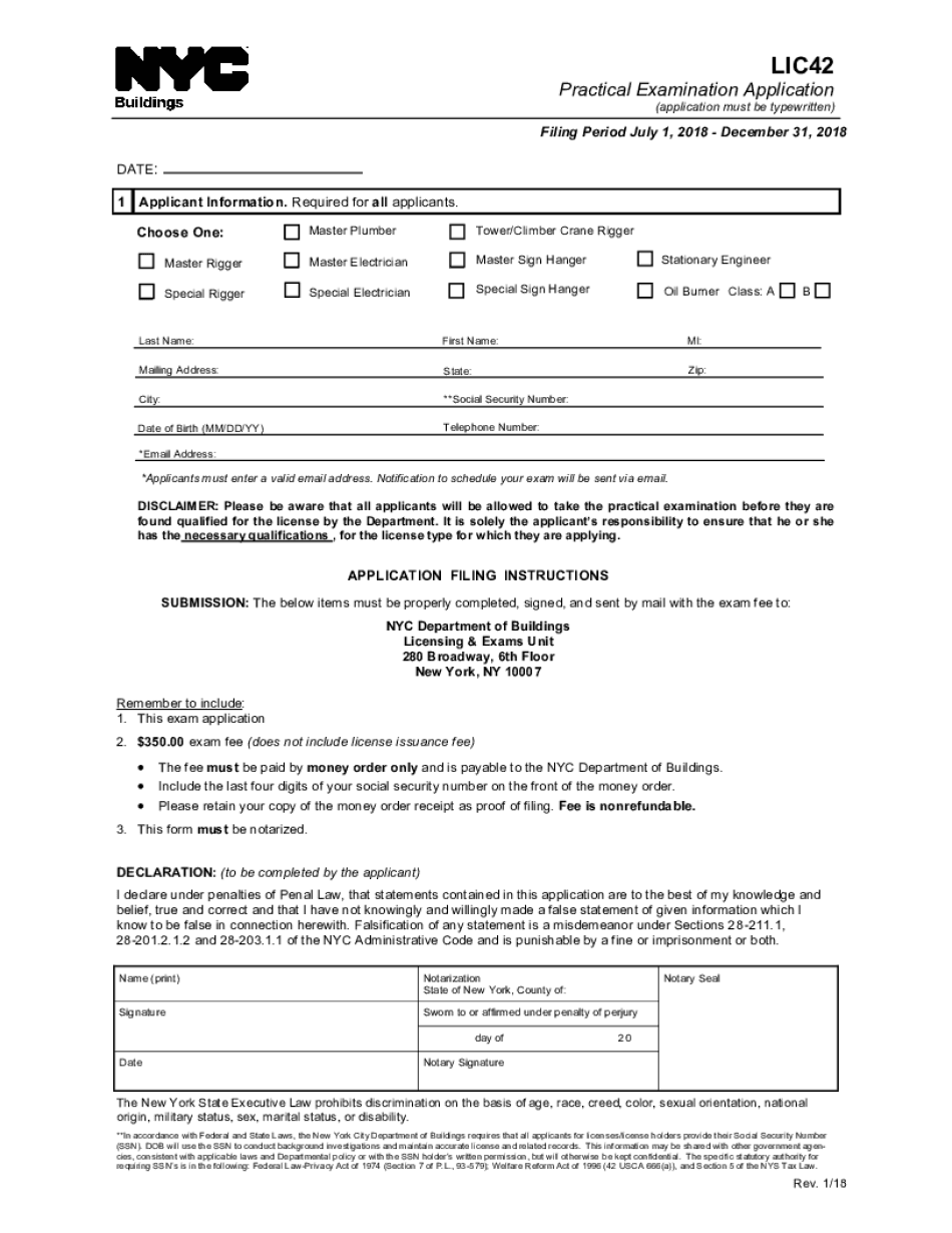  LIC42 Practical Examination Application NYC Gov 2019-2024
