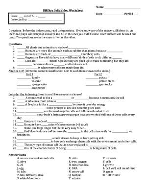 Bill Nye Cells Video Worksheet Answers  Form
