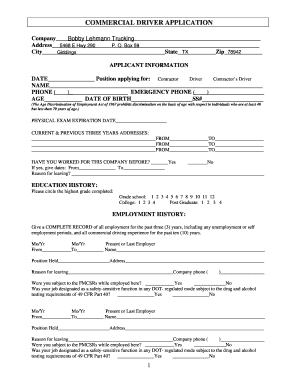 Commercial Driver Application  Form