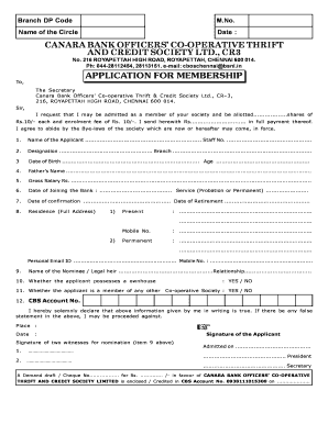 Canara Bank Thrift Society  Form