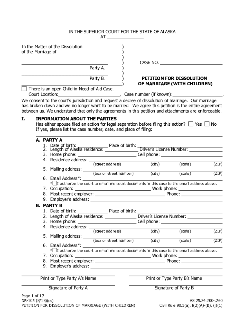  DR 105 Petition for Dissolution of Marriage with State of 2018