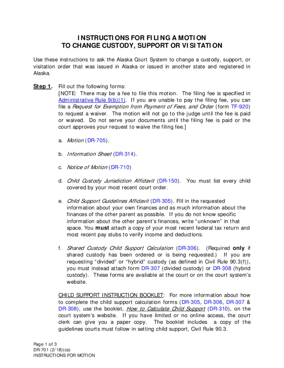  DR 701Instructions for Motion Domestic Relations 2018-2024