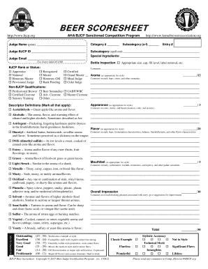 Beer Judging Sheet  Form