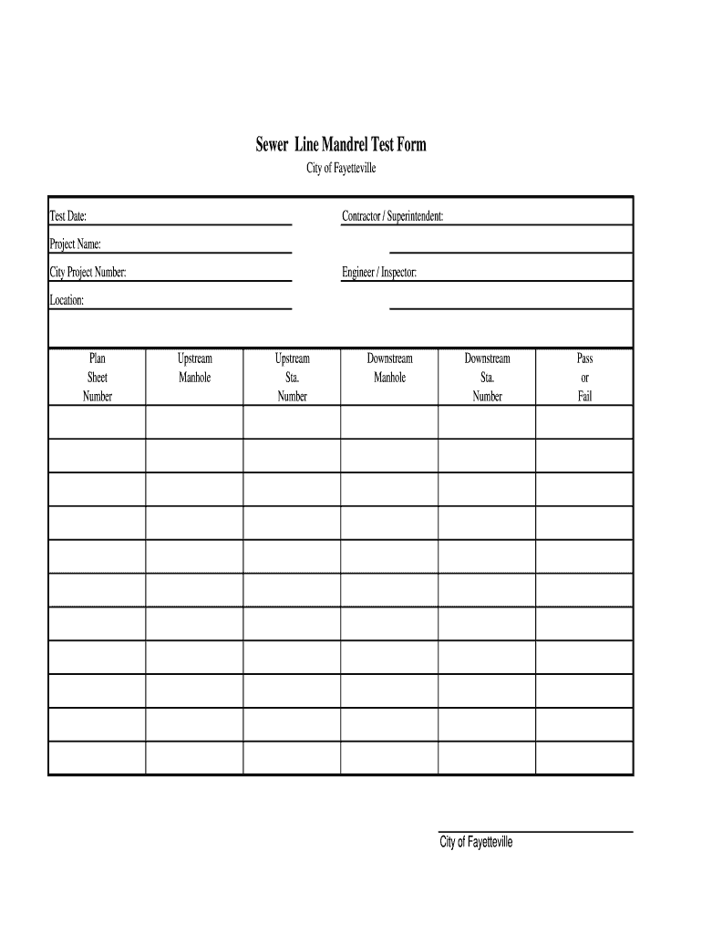 Sewer Line Mandrel Test Form Fayetteville, AR