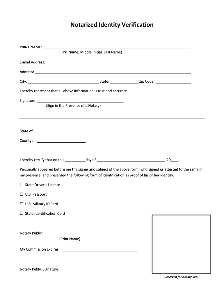 Notarized Identity Verification Form PDF