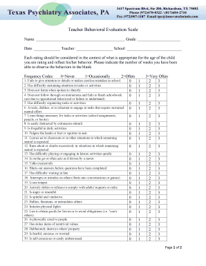 Behavior Evaluation Scale  Form