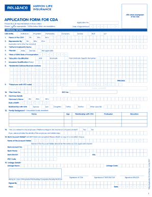 CDA Application Form RNLI Reliance Life Insurance