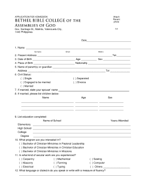 Bethel Bible College Application Form