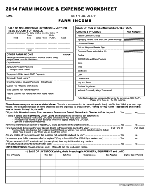 Farm Income and Expense Worksheet  Form