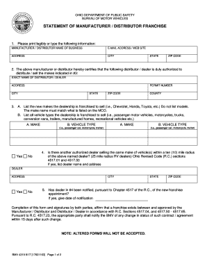 STATEMENT of MANUFACTURER DISTRIBUTOR FRANCHISE  Form