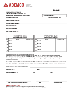 Ademco Decam Monitoring  Form