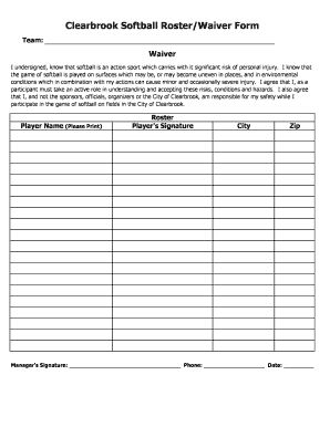 Softball Waiver Form