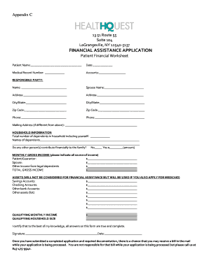 Financial Assistance Worksheet Health Quest  Form