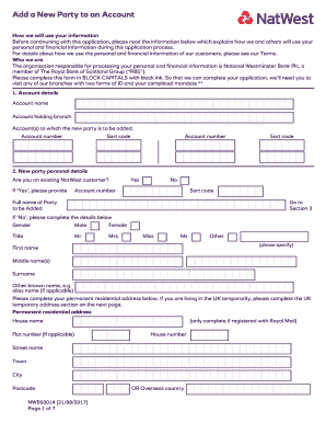 Add a New Party to an Account NatWest  Form