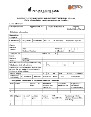 LOAN APPLICATION FORM PRADHAN MANTRI MUDRA YOJANA