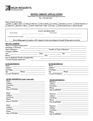 Credit Application This is the Credit Application Form for Meetings and Conventions