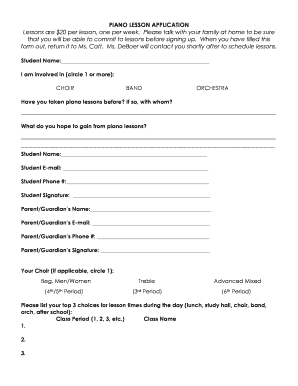 PIANO LESSON APPLICATION DOCX  Form