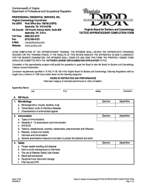 Tattoo Apprenticeship Completion Certificate  Form