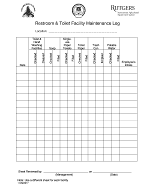 Restroom &amp; Toilet Facility Maintenance Log  Form