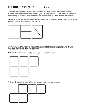 Toothpick Puzzles Printable  Form