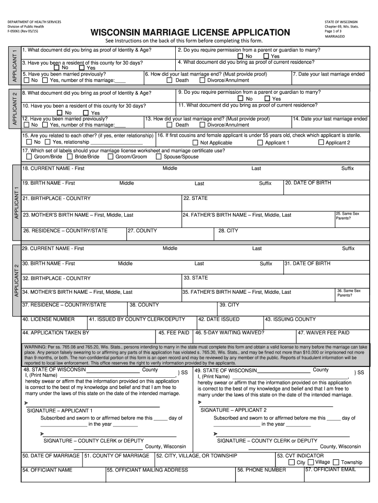 Wisconsin Marriage License  Form