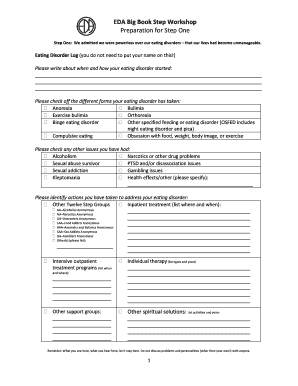 Eating Disorder Worksheets  Form