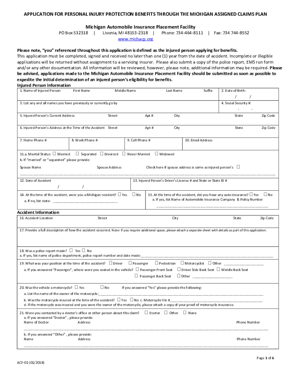 Michigan Assigned Claims Application  Form