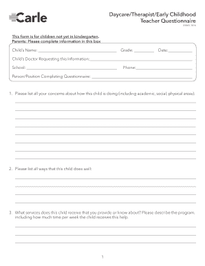 DaycareTherapistEarly Childhood Teacher Questionnaire  Form