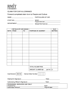 Car Allowance Claim Form DOC