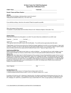 K State Center for Child Development July June Calendar  Form