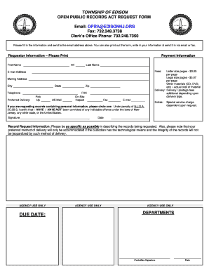 Edison Township Opra Request  Form