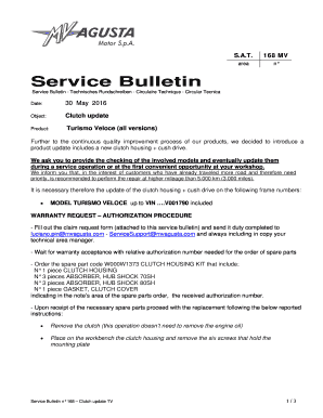 Service Bulletin N 168 Clutch Update TV  Form