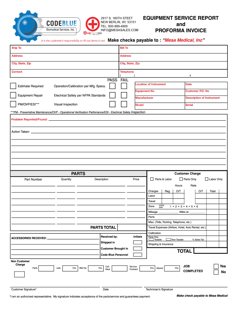 Equipment Service Report  Form