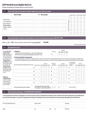 Prototype CACFP Meal Benefit Income Eligibility Child Care  Form